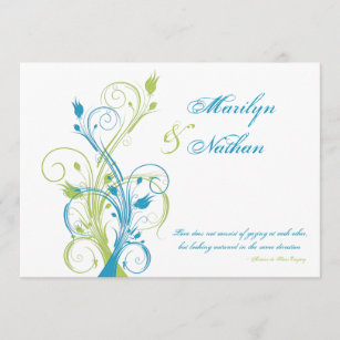 Turquoise Green White Floral Wedding Invitation