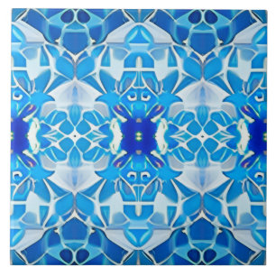 Turquoise, Grey and Cobalt Blue Pattern  Tile
