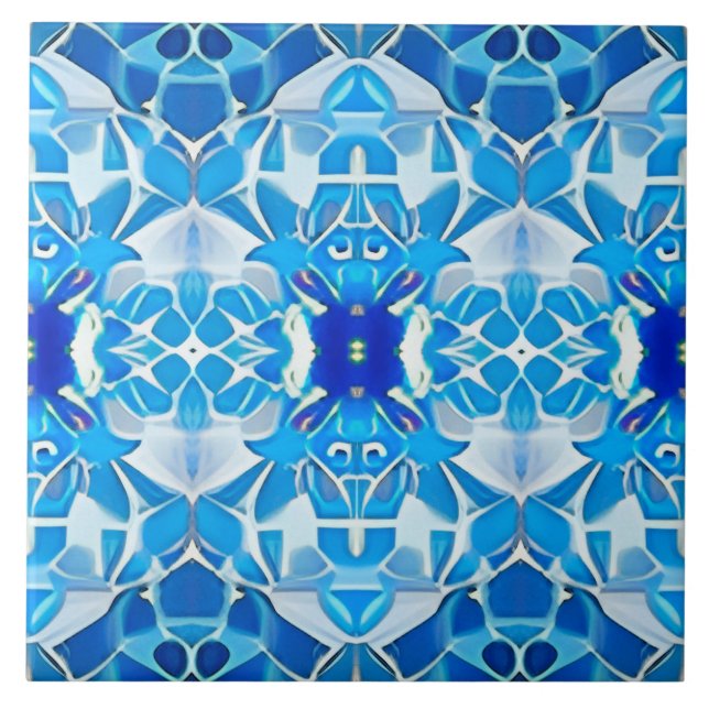 Turquoise, Grey and Cobalt Blue Pattern  Tile (Front)