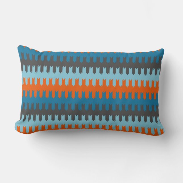 Turquoise, Grey and orange pattern Lumbar Cushion (Front)