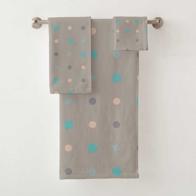 Turquoise, grey and Peach Bath Towel Set (Insitu)