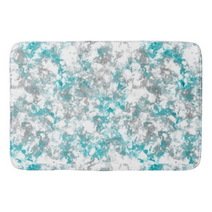 Turquoise grey and white abstract bath mat