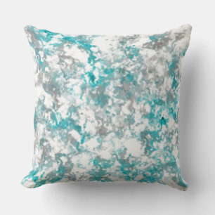 Turquoise grey and white abstract cushion