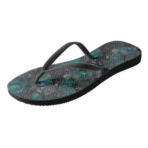 Turquoise grey and white abstract jandals