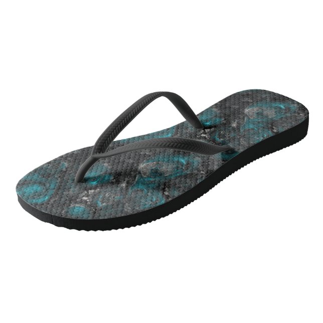 Turquoise grey and white abstract jandals (Angled)