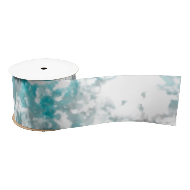 Turquoise grey and white abstract  satin ribbon (Spool)