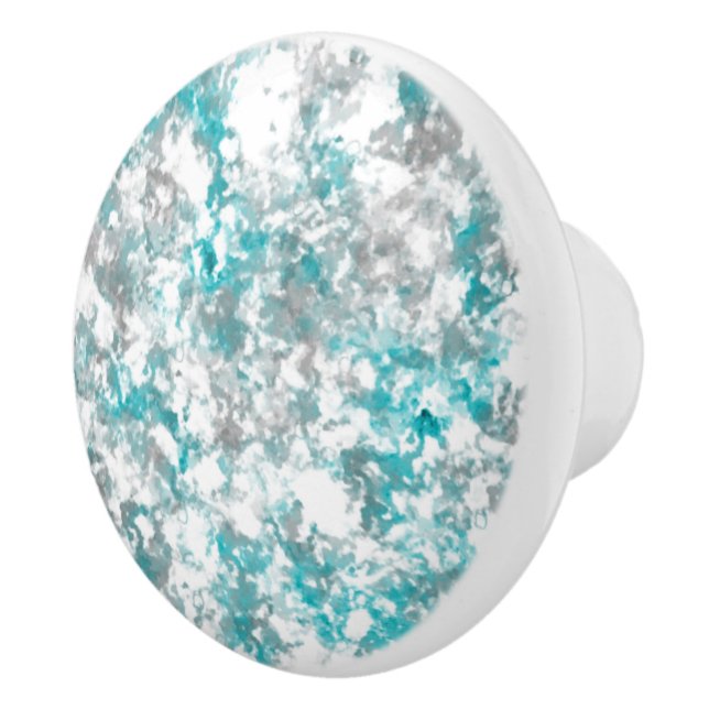 Turquoise grey and white marble texture ceramic knob (Right)