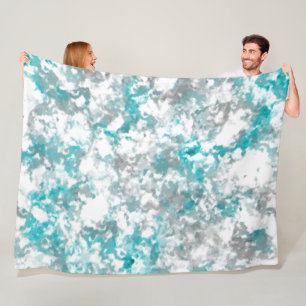 Turquoise grey and white marble texture fleece blanket