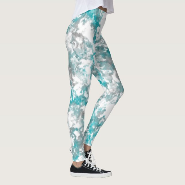 Turquoise grey and white marble texture leggings (Right)