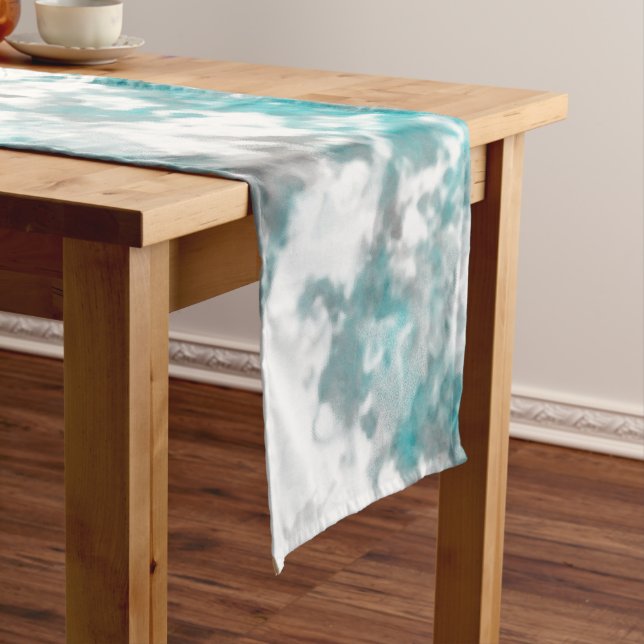 Turquoise grey and white marble texture short table runner (In Situ)