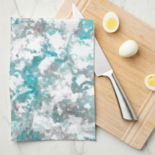 Turquoise grey and white marble texture tea towel