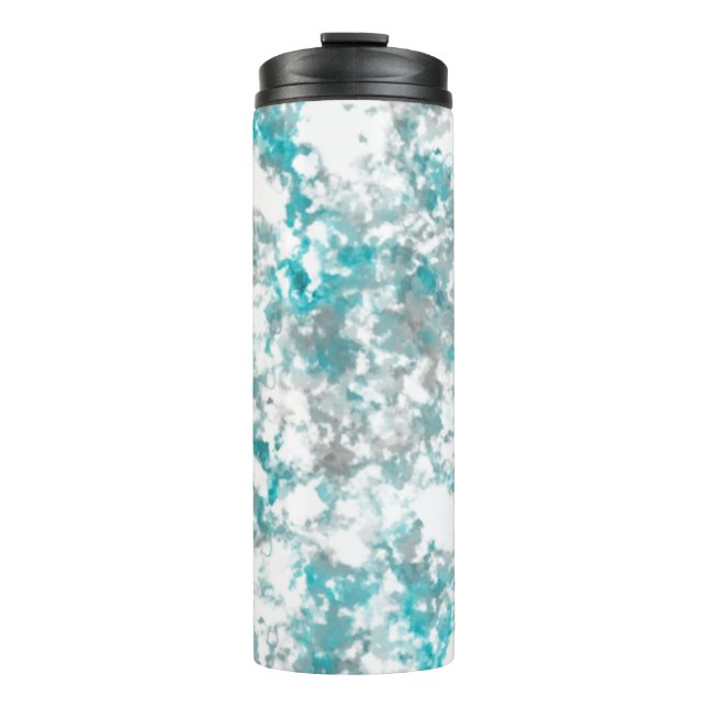 Turquoise grey and white marble texture thermal tumbler (Front)