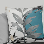 Turquoise & Grey Artistic Abstract Watercolor Cushion<br><div class="desc">Stylish throw pillow features an artistic abstract design in a turquoise and grey colour palette. An artistic abstract design features a watercolor leaf and a geometric circle composition with shades of grey and black with silver accents on a turquoise background. This abstract composition is built on combinations of repeated circles...</div>
