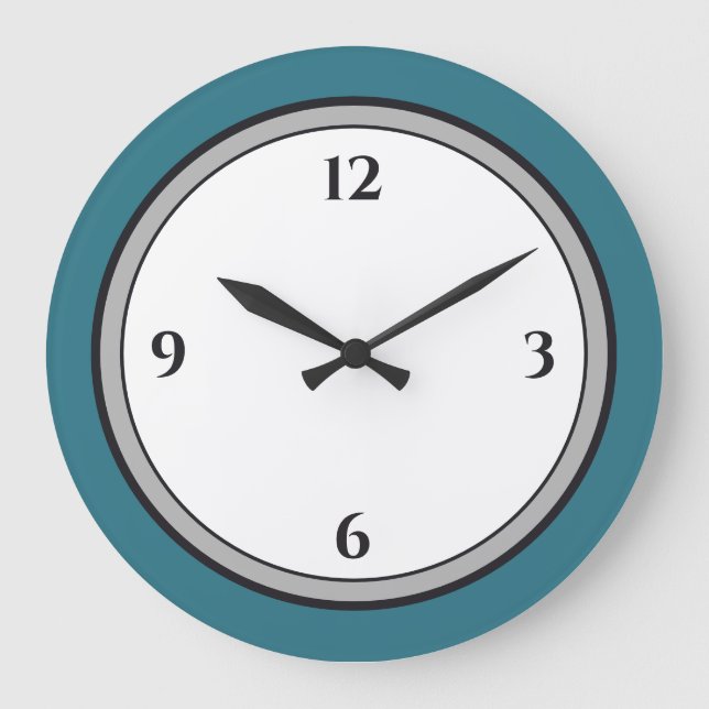 Turquoise Grey Black & White Minimalist Large Clock (Front)