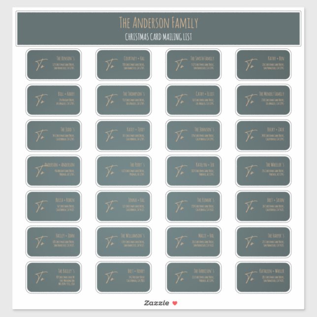 Turquoise Grey Christmas Card Address List Set (Sheet)