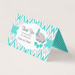 Turquoise Grey Elephant Baby Shower Bag Toppers Business Card