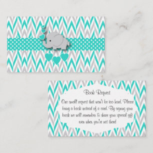 Turquoise & Grey Elephant Baby Shower Book Request Enclosure Card