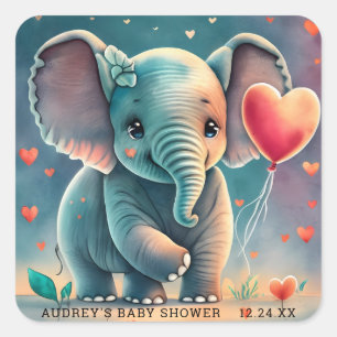 Turquoise Grey Elephant Baby Shower Stickers
