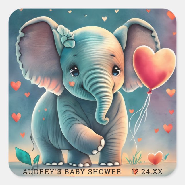 Turquoise Grey Elephant Baby Shower Stickers (Front)