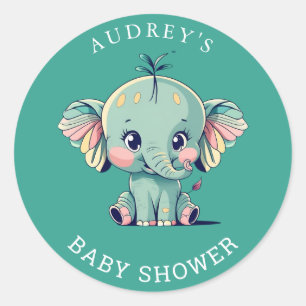 Turquoise Grey Elephant Baby Shower Stickers