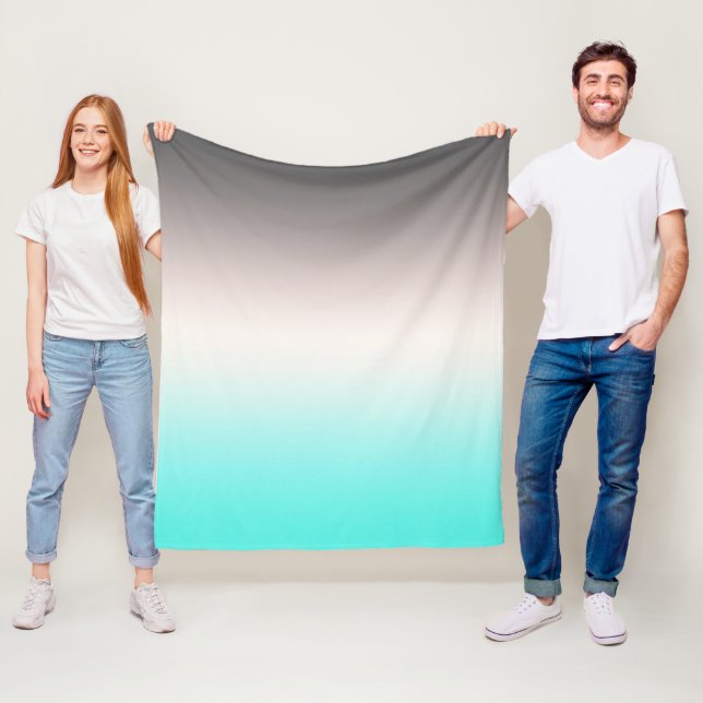 Turquoise grey Ombre Fleece Blanket (In Situ)