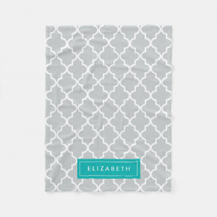 Turquoise & Grey Quatrefoil   Fleece Blanket