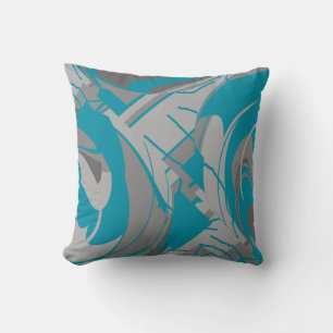 Turquoise Grey Shades Charcoal Lush Leaves Design Cushion