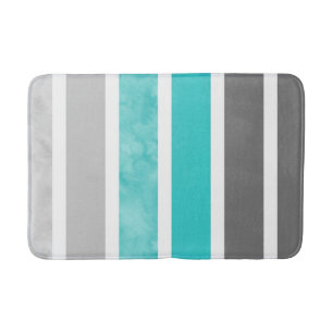 Turquoise Grey White Stripes Bath Mat