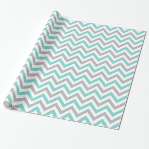 Turquoise, Grey, Wht Large Chevron ZigZag Pattern Wrapping Paper