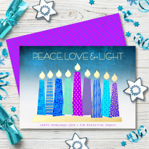 Turquoise Hanukkah Candles Peace Love Real Gold
