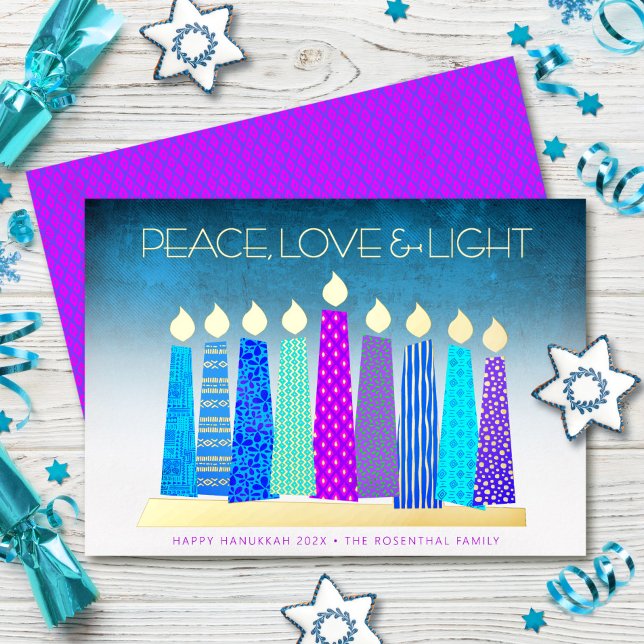 Turquoise Hanukkah Candles Peace Love Real Gold (Creator Uploaded)
