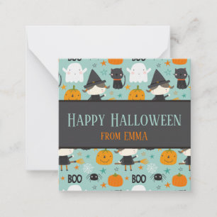 Turquoise "Happy Halloween" Pattern Custom Name Card