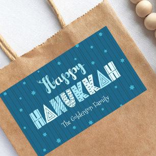Turquoise Happy Hanukkah Whimsical Fun Typography Rectangular Sticker