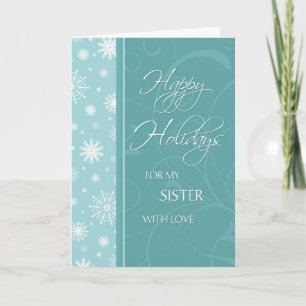 Turquoise Happy Holidays Sister Christmas Card