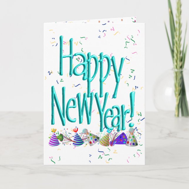 Turquoise HAPPY NEW YEAR!  Holiday Card (Front)