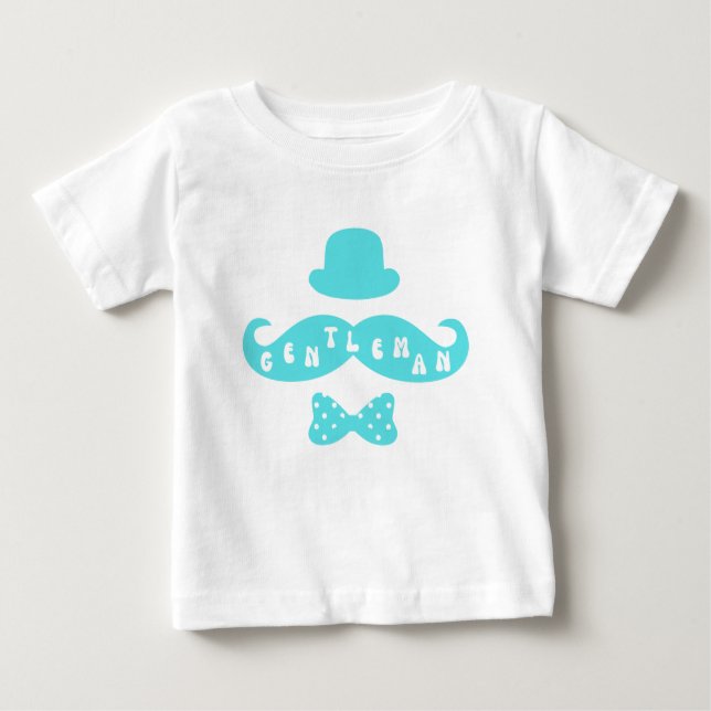 Turquoise Hat Moustache Casual Baby Boy T-Shirt (Front)