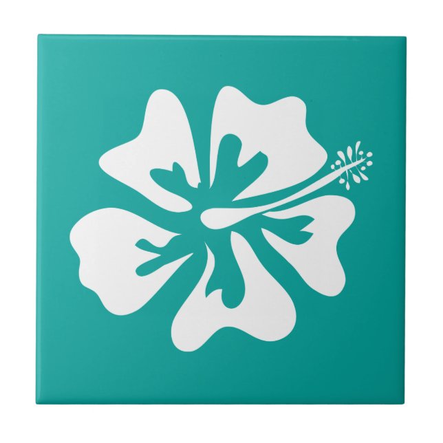 Turquoise Hawaiian Hibiscus flower floral print Tile (Front)