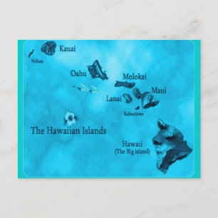 Turquoise Hawaiian island map postcard