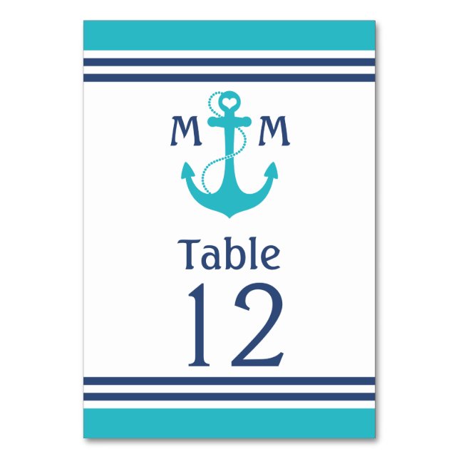 Turquoise Heart Anchor Table Number (Front)
