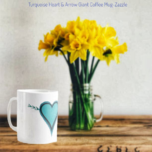 Turquoise Heart & Arrow Large Coffee Mug