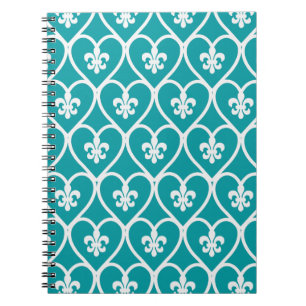 Turquoise Heart Fleur De Lis Notebook