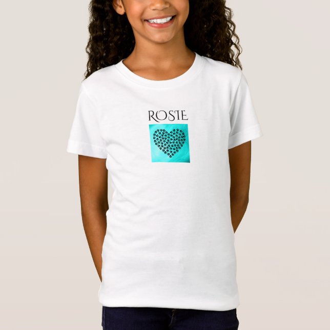 Turquoise heart girl's jersey t-shirt, custom name T-Shirt (Front)