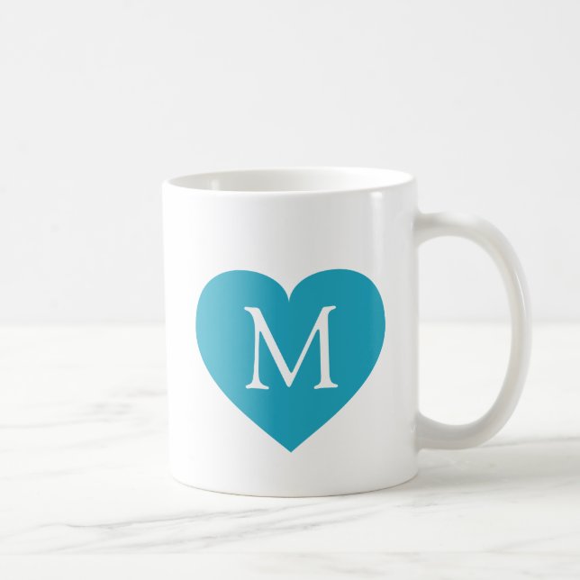 Turquoise Heart Monogram Coffee Mug (Right)