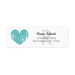 Turquoise heart monogram Return Address Labels