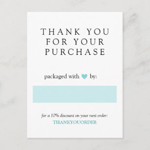 Turquoise Heart Thank You For Order Postcard