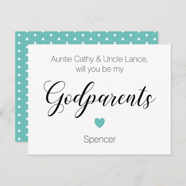Turquoise Heart Will You Be My Godparents Proposal Invitation (Front/Back)