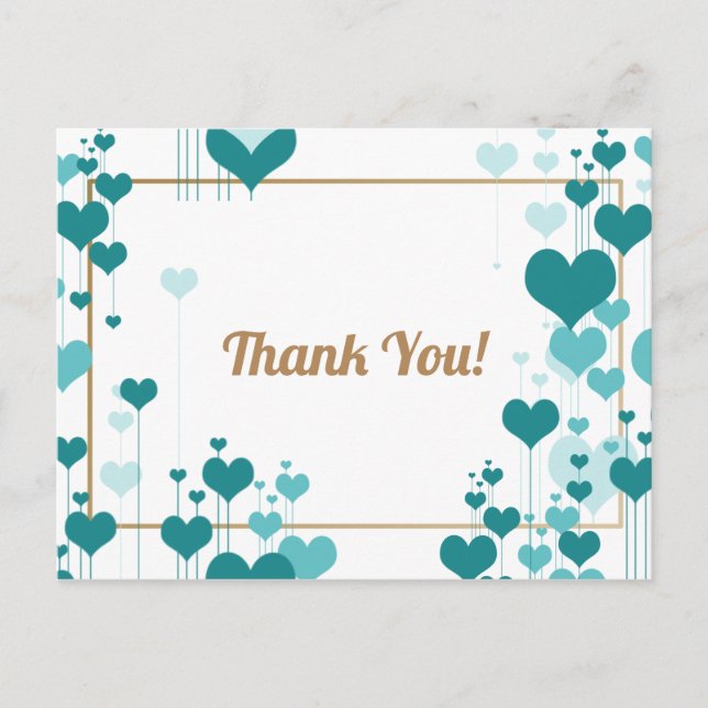 Turquoise Hearts Design Thank You Postcard (Front)