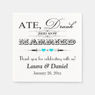 Turquoise Hearts, Scrolls Wedding Napkins