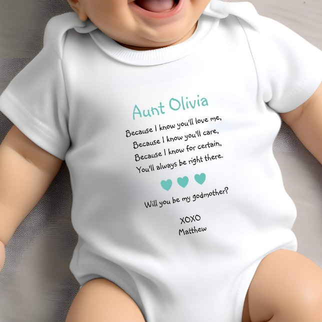 Turquoise Hearts Will You Be My Godmother Proposal Baby Bodysuit (Creator Uploaded)