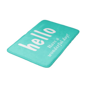 Turquoise Hello Typography  Bath Mat